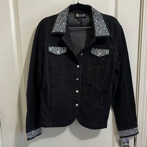 Womens Christine Alexander black jean jacket with rhinestones XL
